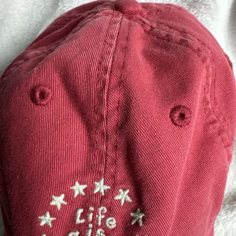 Life Is Good Adult Red Hat Baseball Cap Adjustable OS Embroidered Logo Stars
